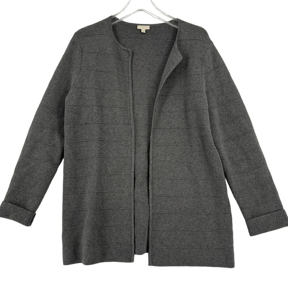 Talbots Cardigan Sweater Women's Size S Gray Open Front Cotton Stretch Knit